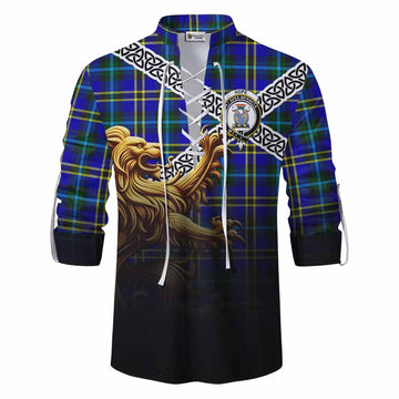 Hope Crest Tartan Ghillie Kilt Shirt with Golden Lion Emblem Celtic Style