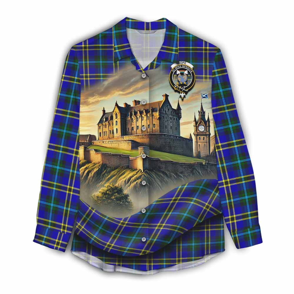 Tartan Vibes Clothing Hope Tartan Family Crest Women's Casual Shirt with Scottish Ancient Castle Style