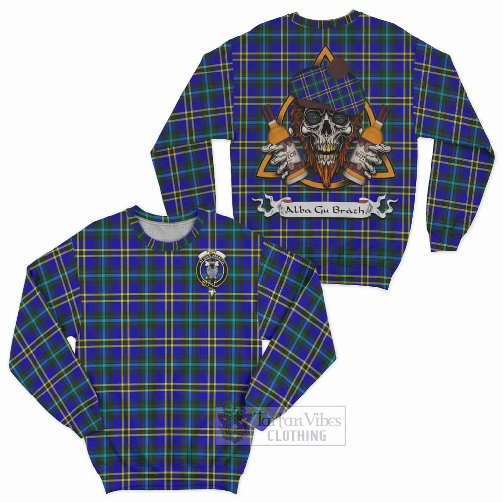 Tartan Vibes Clothing Hope Tartan Sweatshirt with Family Crest and Bearded Skull Holding Bottles of Whiskey