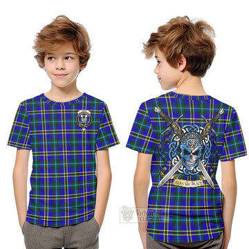 Tartan Vibes Clothing Hope Tartan Kid T-Shirt with Family Crest Celtic Skull Style