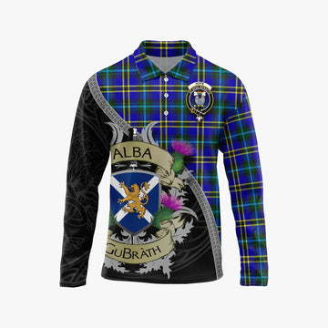 Tartan Vibes Clothing Hope Tartan Family Crest Long Sleeve Polo Shirt Lion Rampant Royal Thistle Shield Celtic Inspired