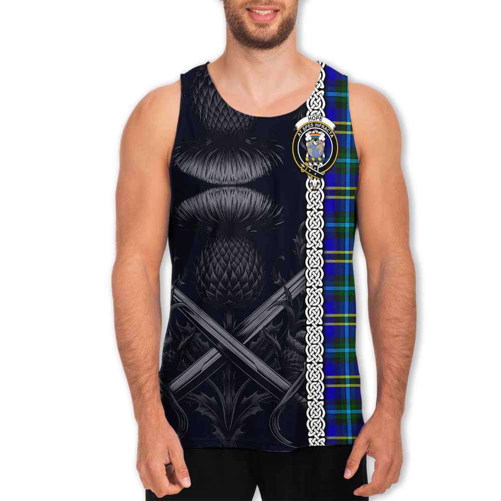 Tartan Vibes Clothing Hope Tartan Men's Tank Top with Family Crest Cross Sword Thistle Celtic Vibes