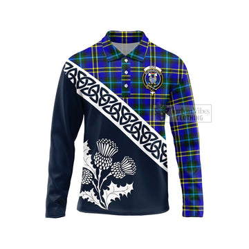 Tartan Vibes Clothing Hope Tartan Long Sleeve Polo Shirt Featuring Thistle and Scotland Map