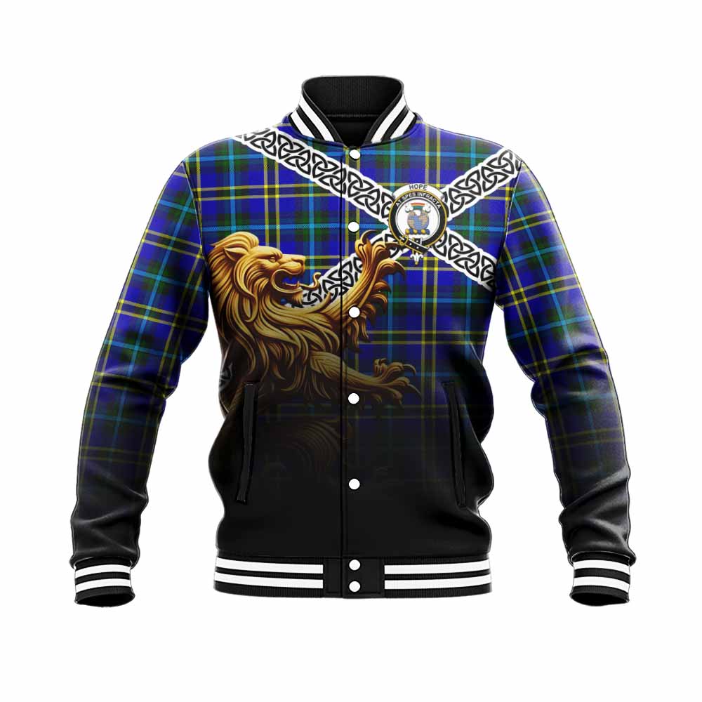 Tartan Vibes Clothing Hope Crest Tartan Baseball Jacket with Golden Lion Emblem Celtic Style