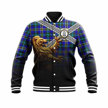 Hope Crest Tartan Baseball Jacket with Golden Lion Emblem Celtic Style