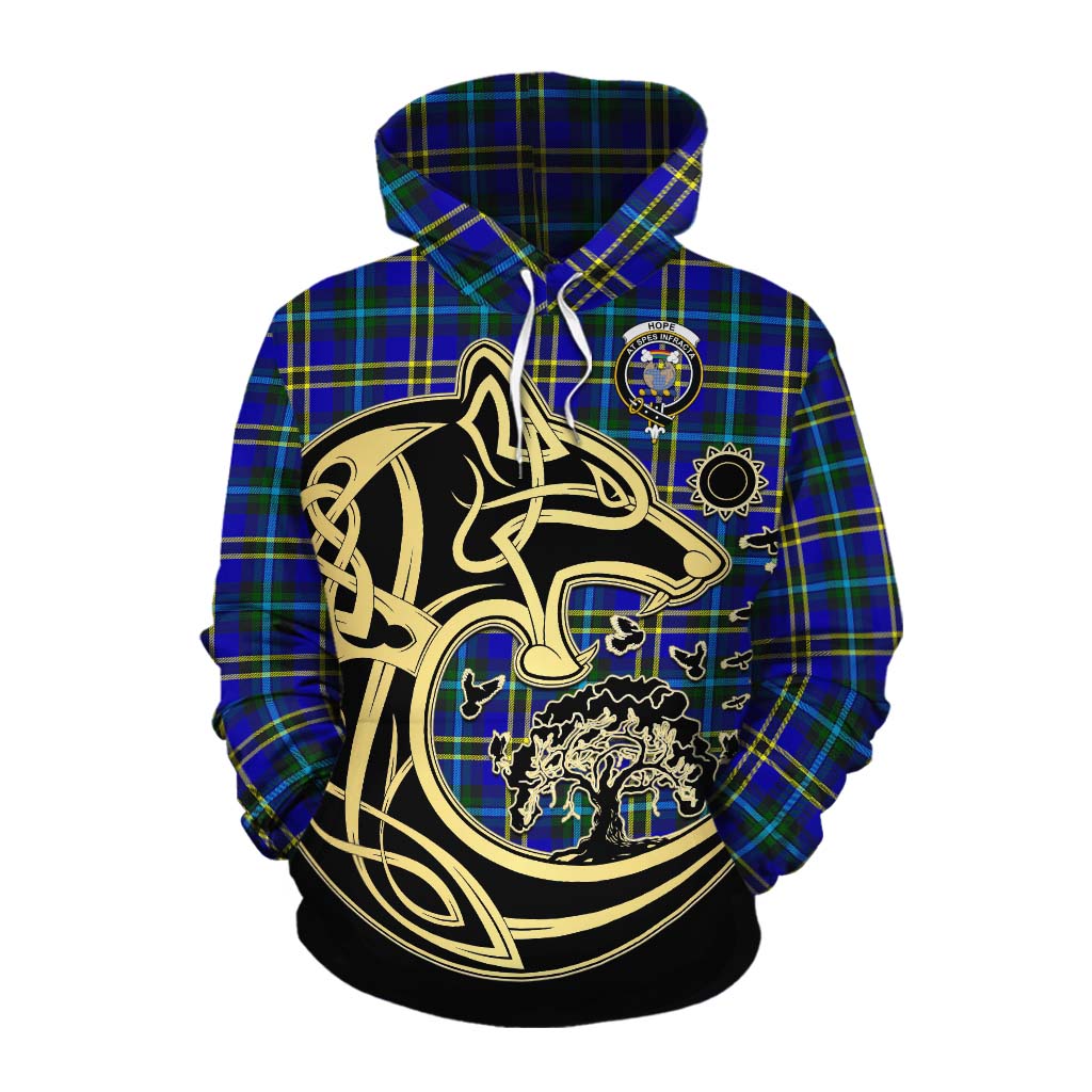 Tartan Vibes Clothing Hope Tartan Cotton Hoodie with Family Crest Celtic Wolf Style
