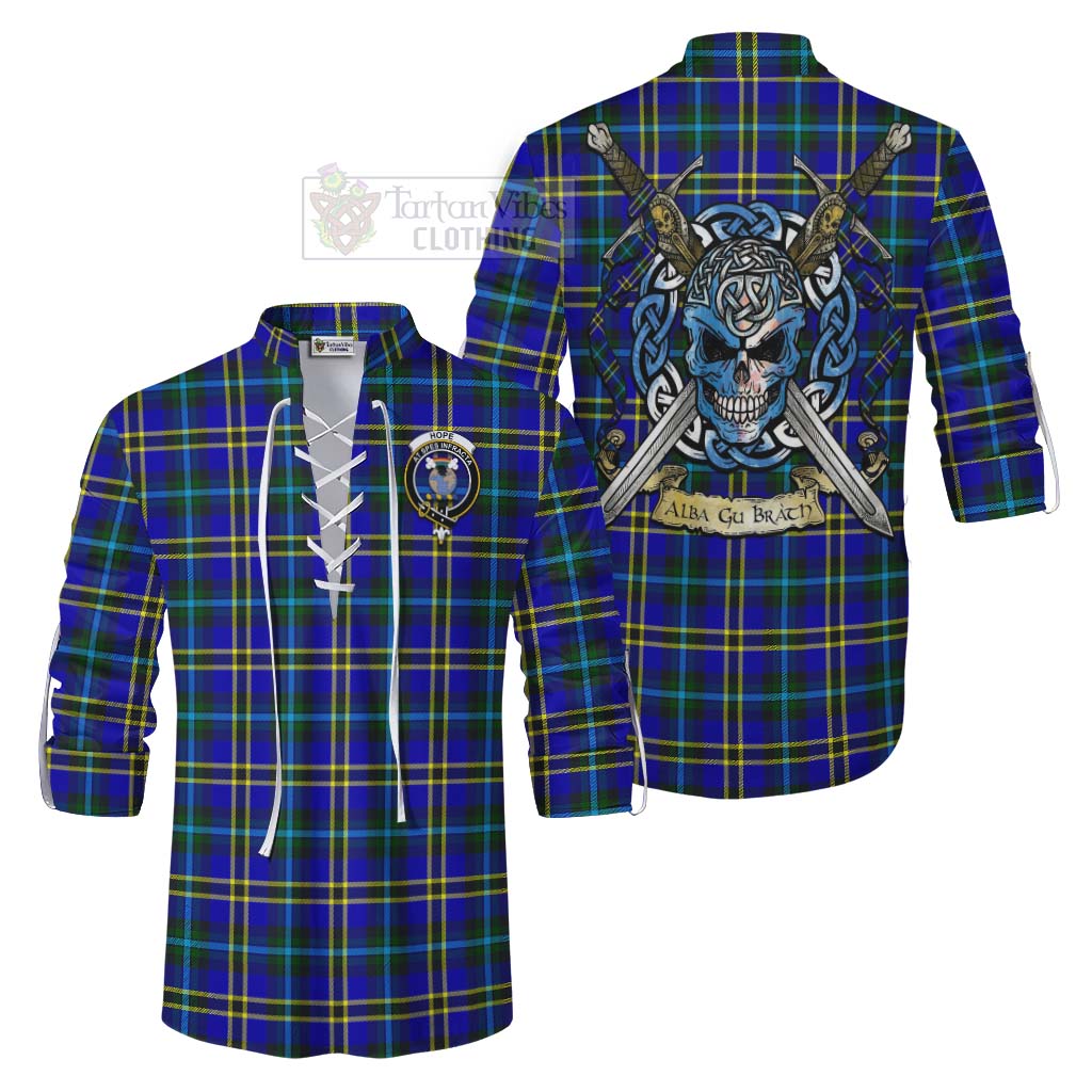Tartan Vibes Clothing Hope Tartan Ghillie Kilt Shirt with Family Crest Celtic Skull Style