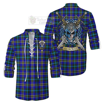 Tartan Vibes Clothing Hope Tartan Ghillie Kilt Shirt with Family Crest Celtic Skull Style