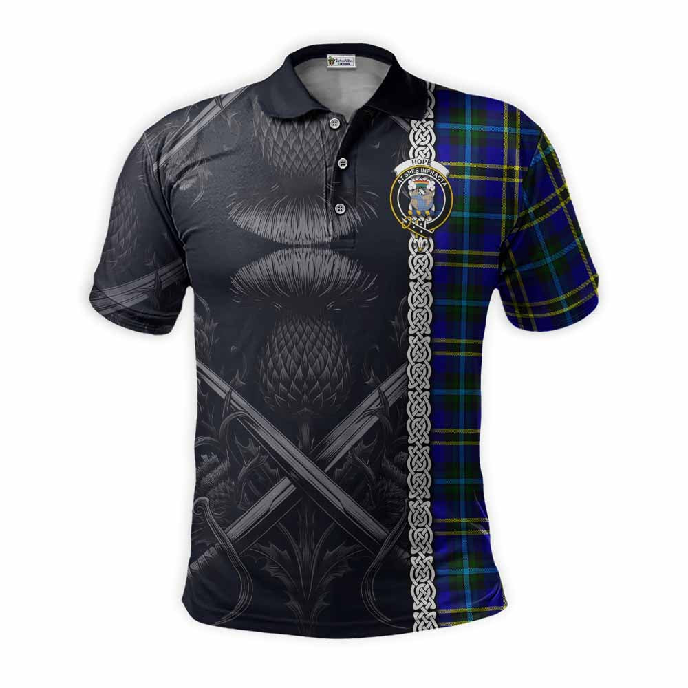 Tartan Vibes Clothing Hope Tartan Polo Shirt with Family Crest Cross Sword Thistle Celtic Vibes