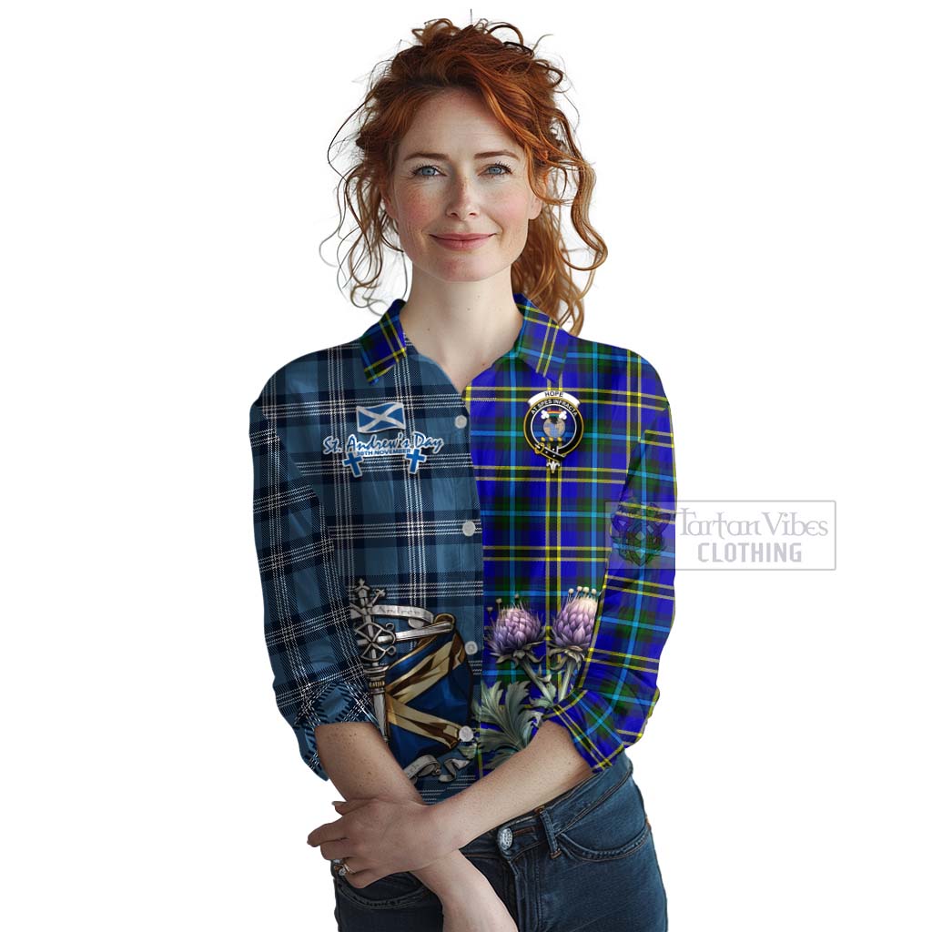 Tartan Vibes Clothing Hope Tartan Women's Casual Shirt Happy St. Andrew's Day Half Tartan Style