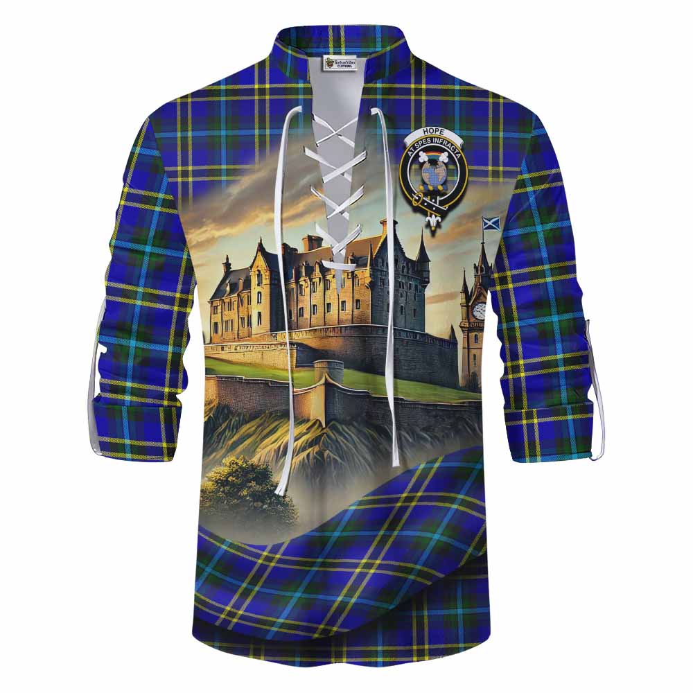 Tartan Vibes Clothing Hope Tartan Family Crest Ghillie Kilt Shirt with Scottish Ancient Castle Style