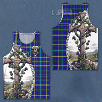 Tartan Vibes Clothing Hope Tartan Men's Tank Top with Family Crest and St. Andrew's Cross Accented by Thistle Vines