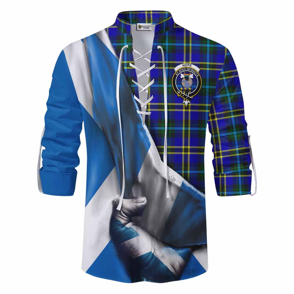 Tartan Vibes Clothing Hope Tartan Ghillie Kilt Shirt with Family Crest Scotland Patriotic Style