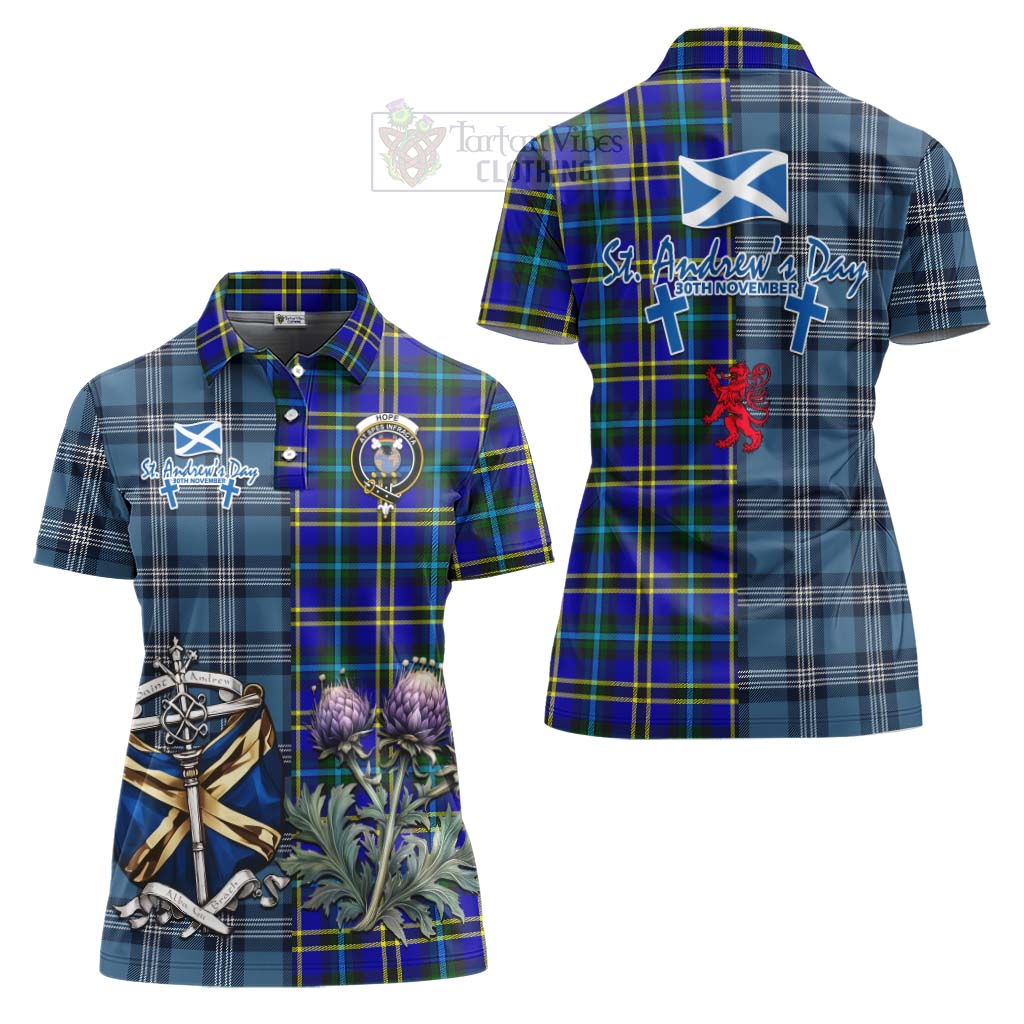 Tartan Vibes Clothing Hope Tartan Women's Polo Shirt Happy St. Andrew's Day Half Tartan Style