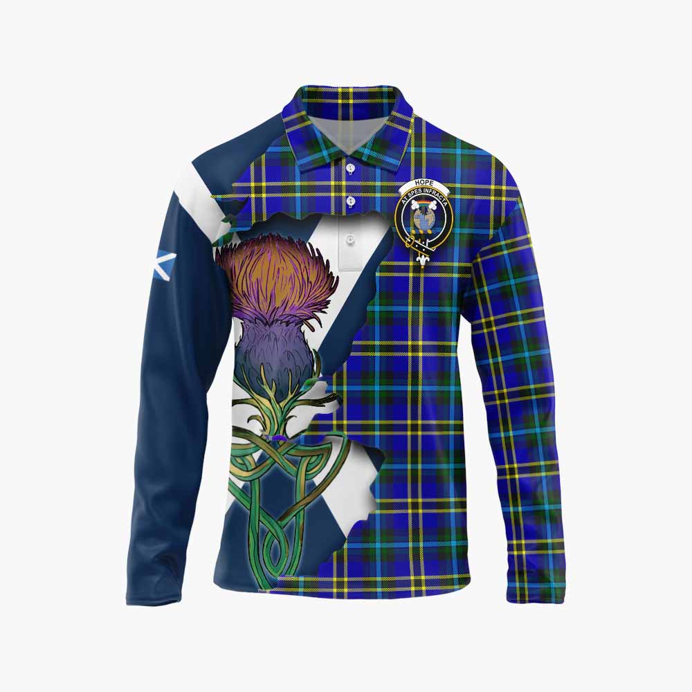 Tartan Vibes Clothing Hope Tartan Family Crest Long Sleeve Polo Shirt Scottish Thistle Celtic Inspired