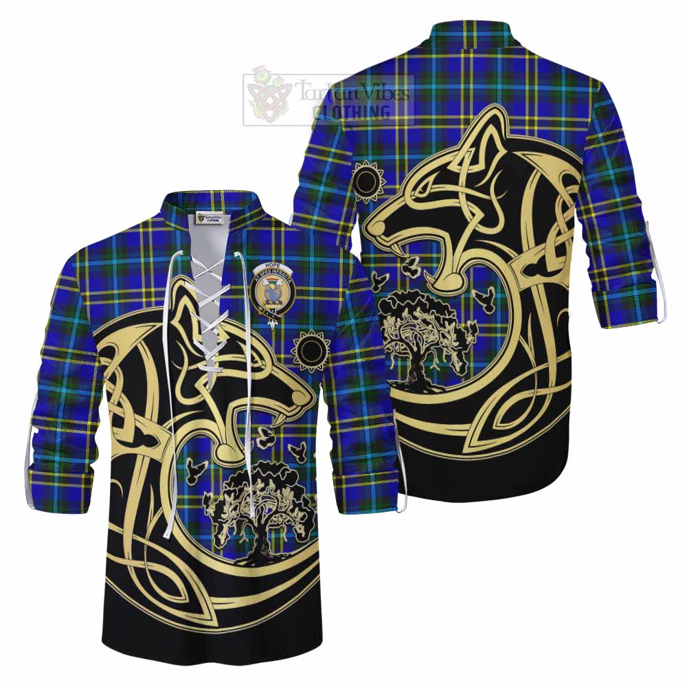 Tartan Vibes Clothing Hope Tartan Ghillie Kilt Shirt with Family Crest Celtic Wolf Style