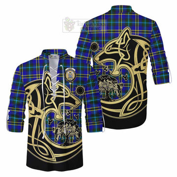 Tartan Vibes Clothing Hope Tartan Ghillie Kilt Shirt with Family Crest Celtic Wolf Style