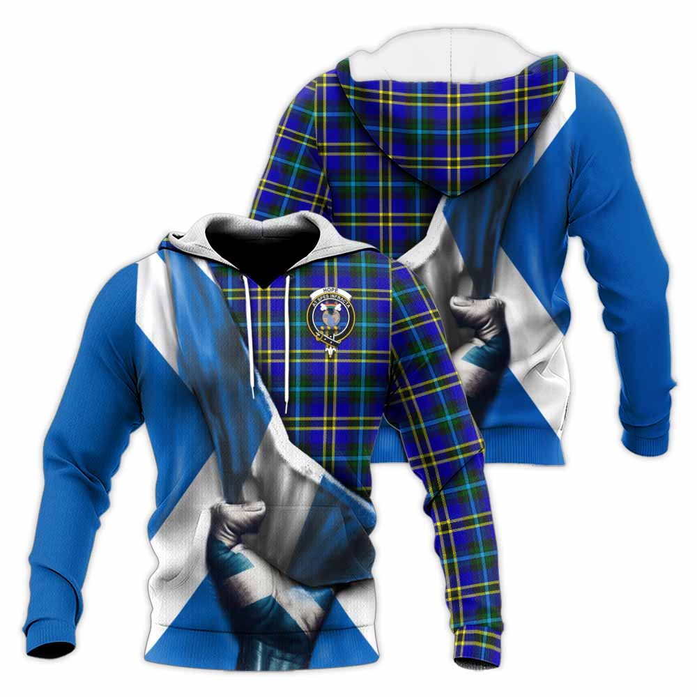 Tartan Vibes Clothing Hope Tartan Knitted Hoodie with Family Crest Scotland Patriotic Style