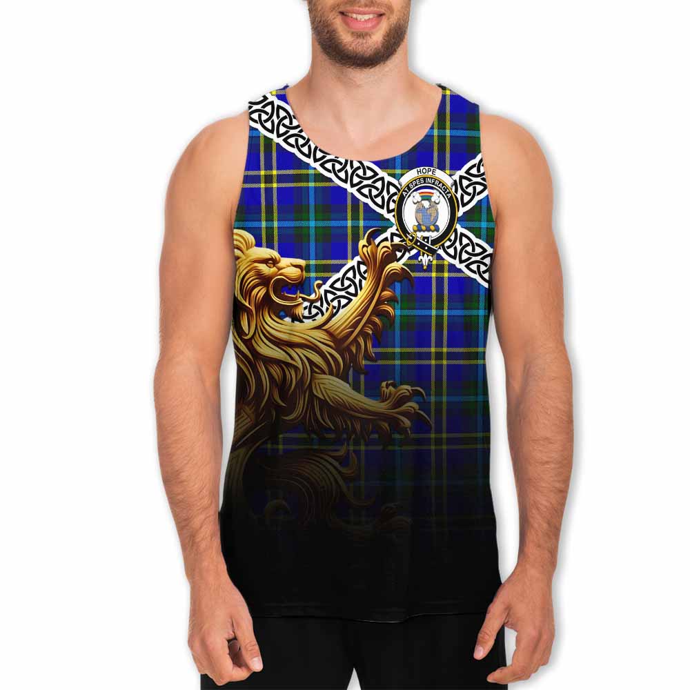 Tartan Vibes Clothing Hope Crest Tartan Men's Tank Top with Golden Lion Emblem Celtic Style