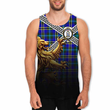 Tartan Vibes Clothing Hope Crest Tartan Men's Tank Top with Golden Lion Emblem Celtic Style