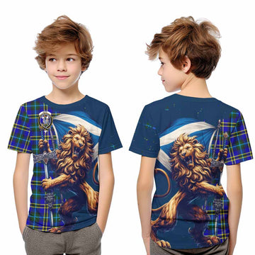 Tartan Vibes Clothing Hope Tartan Family Crest Kid T-Shirt with Scottish Majestic Lion