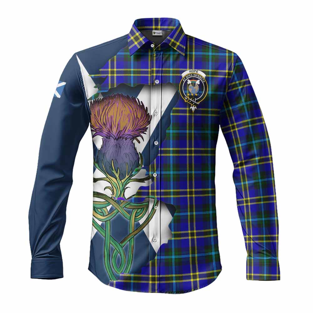 Tartan Vibes Clothing Hope Tartan Family Crest Long Sleeve Button Shirt Scottish Thistle Celtic Inspired
