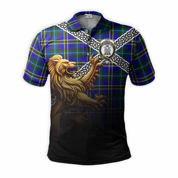 Hope Crest Tartan Polo Shirt with Golden Lion Emblem Celtic Style