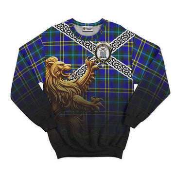 Hope Crest Tartan Sweatshirt with Golden Lion Emblem Celtic Style