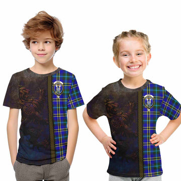 Hope Tartan Family Crest Kid T-Shirt Alba Gu Brath Be Brave Lion Ancient Style