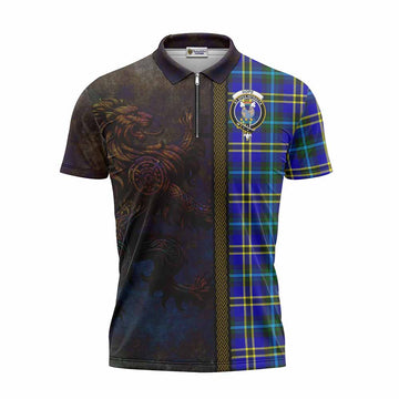 Hope Tartan Family Crest Zipper Polo Shirt Alba Gu Brath Be Brave Lion Ancient Style