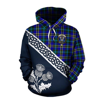 Tartan Vibes Clothing Hope Tartan Cotton Hoodie Featuring Thistle and Scotland Map