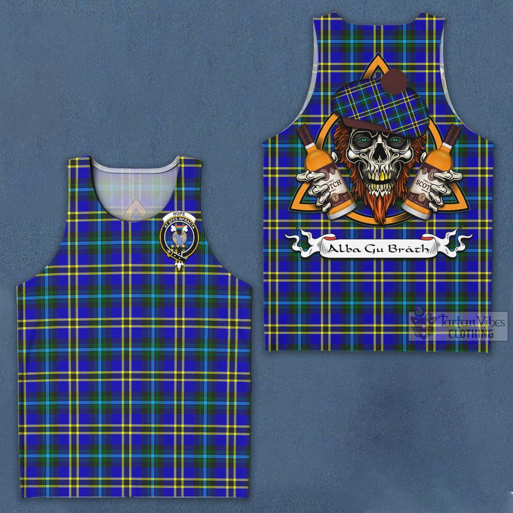 Tartan Vibes Clothing Hope Tartan Men's Tank Top with Family Crest and Bearded Skull Holding Bottles of Whiskey