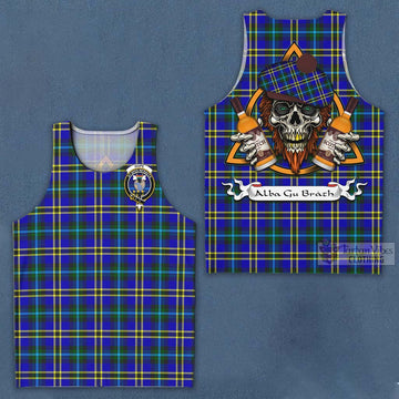 Tartan Vibes Clothing Hope Tartan Men's Tank Top with Family Crest and Bearded Skull Holding Bottles of Whiskey