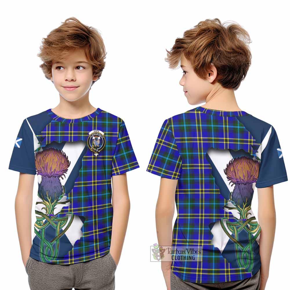 Tartan Vibes Clothing Hope Tartan Family Crest Kid T-Shirt Scottish Thistle Celtic Inspired