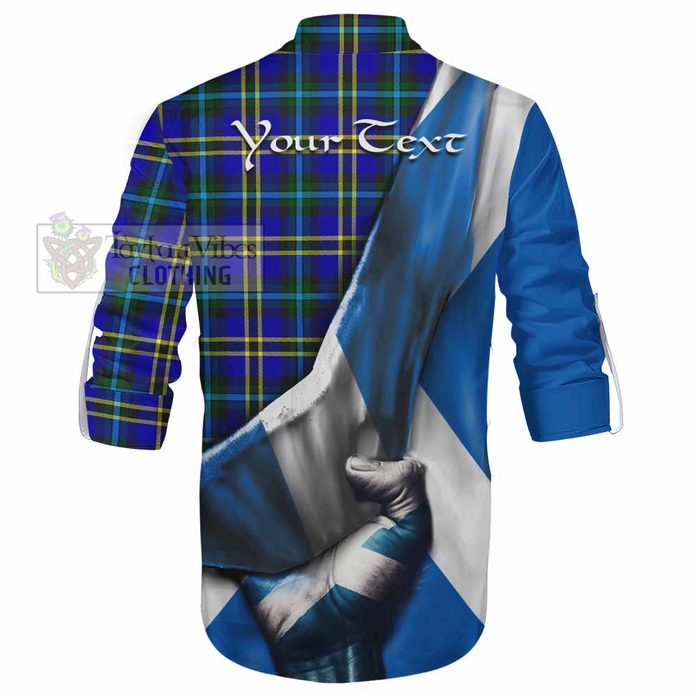 Tartan Vibes Clothing Hope Tartan Ghillie Kilt Shirt with Family Crest Scotland Patriotic Style