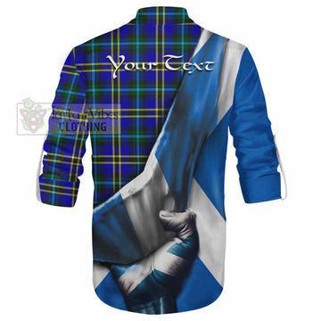 Tartan Vibes Clothing Hope Tartan Ghillie Kilt Shirt with Family Crest Scotland Patriotic Style