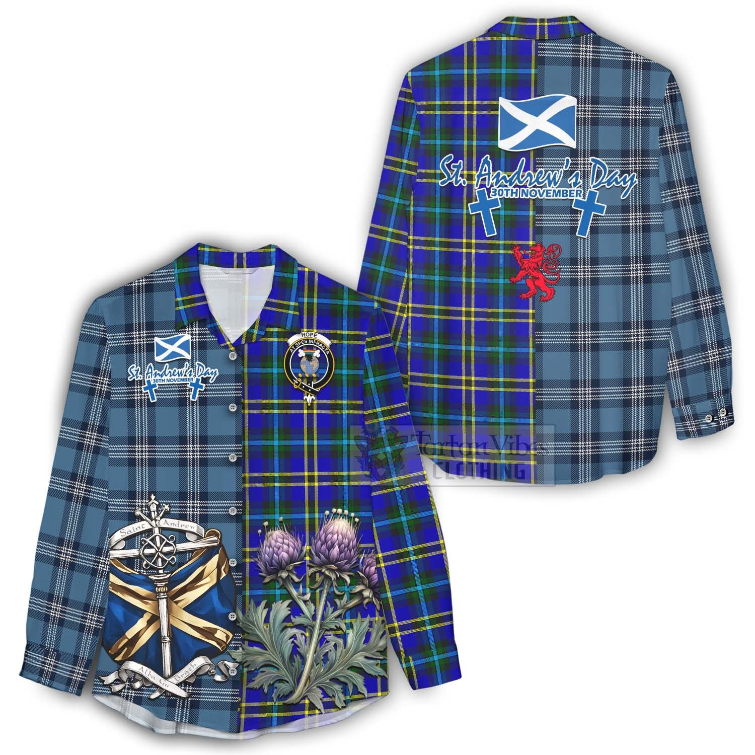 Tartan Vibes Clothing Hope Tartan Women's Casual Shirt Happy St. Andrew's Day Half Tartan Style