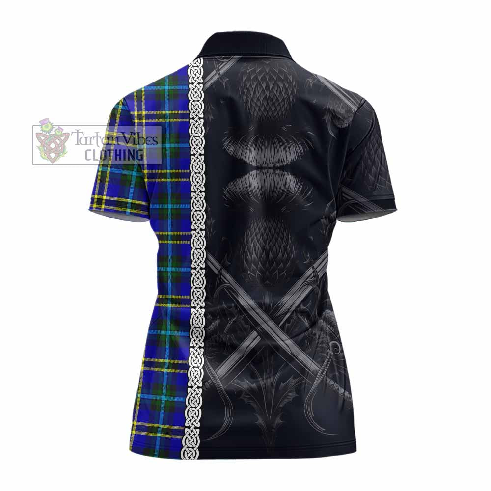 Tartan Vibes Clothing Hope Tartan Women's Polo Shirt with Family Crest Cross Sword Thistle Celtic Vibes