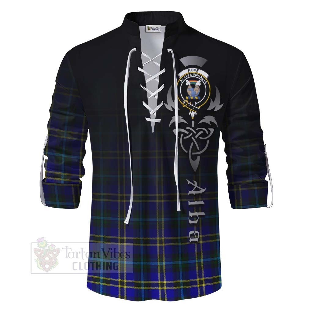 Tartan Vibes Clothing Hope Tartan Ghillie Kilt Shirt Featuring Alba Gu Brath Family Crest Celtic Inspired