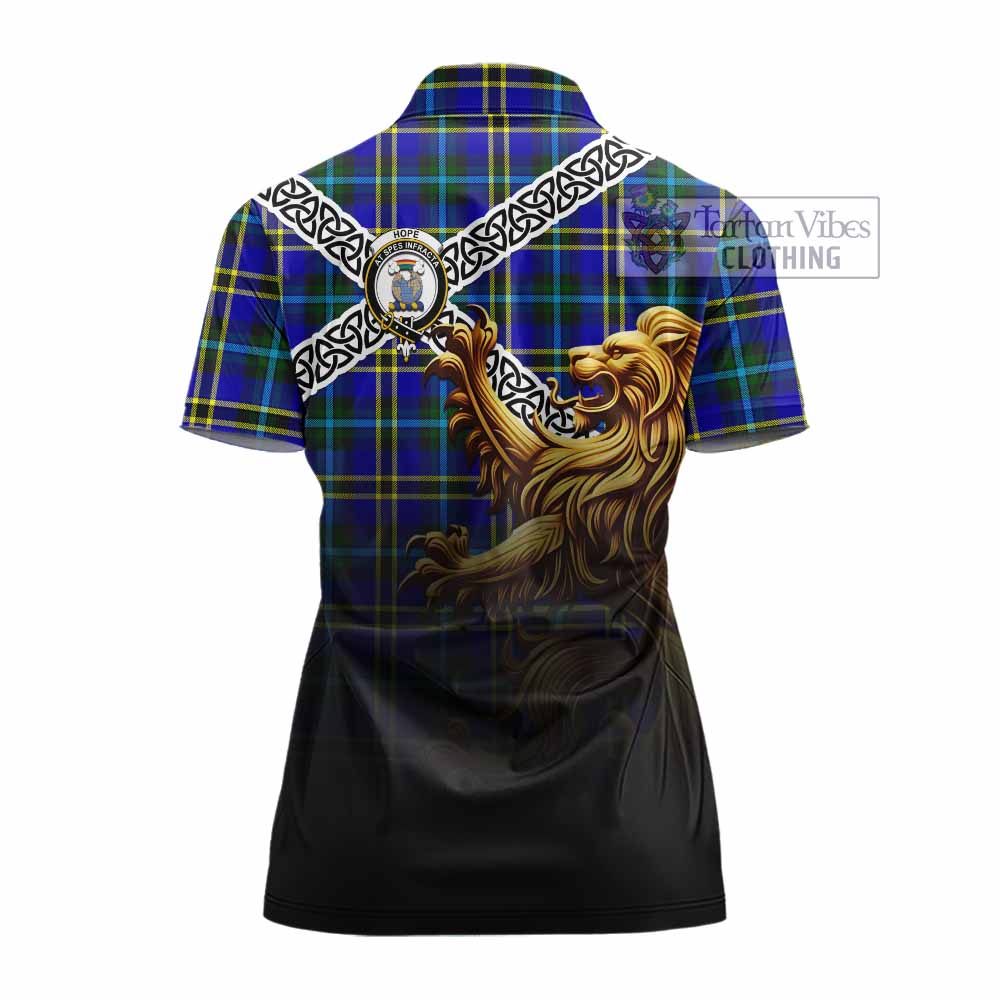 Tartan Vibes Clothing Hope Crest Tartan Women's Polo Shirt with Golden Lion Emblem Celtic Style