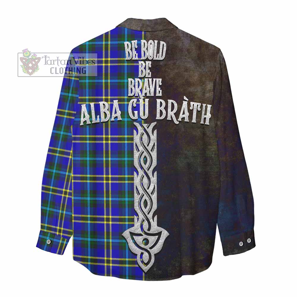 Tartan Vibes Clothing Hope Tartan Family Crest Women's Casual Shirt Alba Gu Brath Be Brave Lion Ancient Style