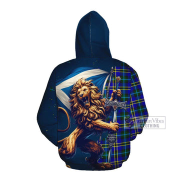 Tartan Vibes Clothing Hope Tartan Family Crest Cotton Hoodie with Scottish Majestic Lion