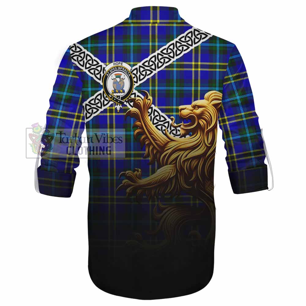 Tartan Vibes Clothing Hope Crest Tartan Ghillie Kilt Shirt with Golden Lion Emblem Celtic Style