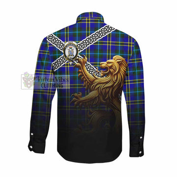 Hope Crest Tartan Long Sleeve Button Shirt with Golden Lion Emblem Celtic Style