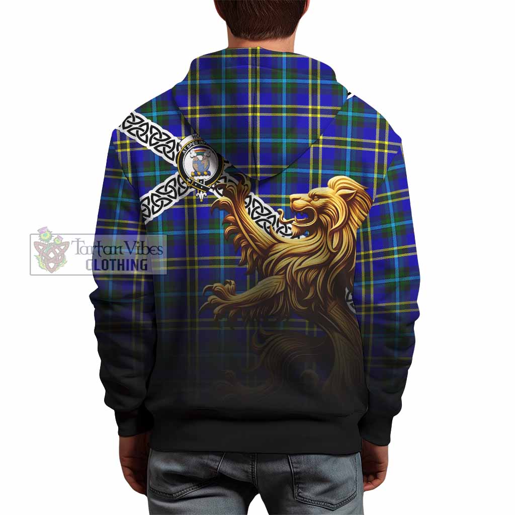 Tartan Vibes Clothing Hope Crest Tartan Hoodie with Golden Lion Emblem Celtic Style