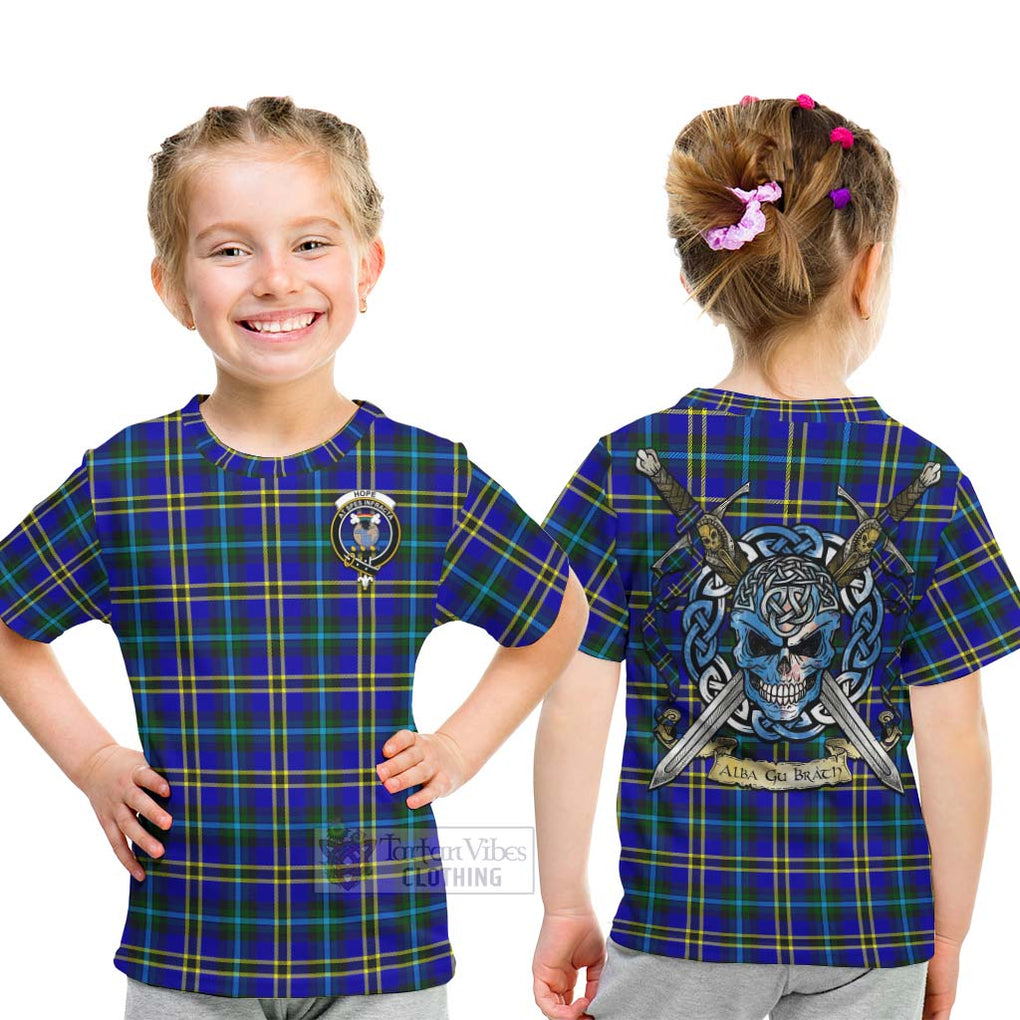 Tartan Vibes Clothing Hope Tartan Kid T-Shirt with Family Crest Celtic Skull Style
