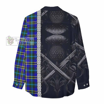 Tartan Vibes Clothing Hope Tartan Women's Casual Shirt with Family Crest Cross Sword Thistle Celtic Vibes