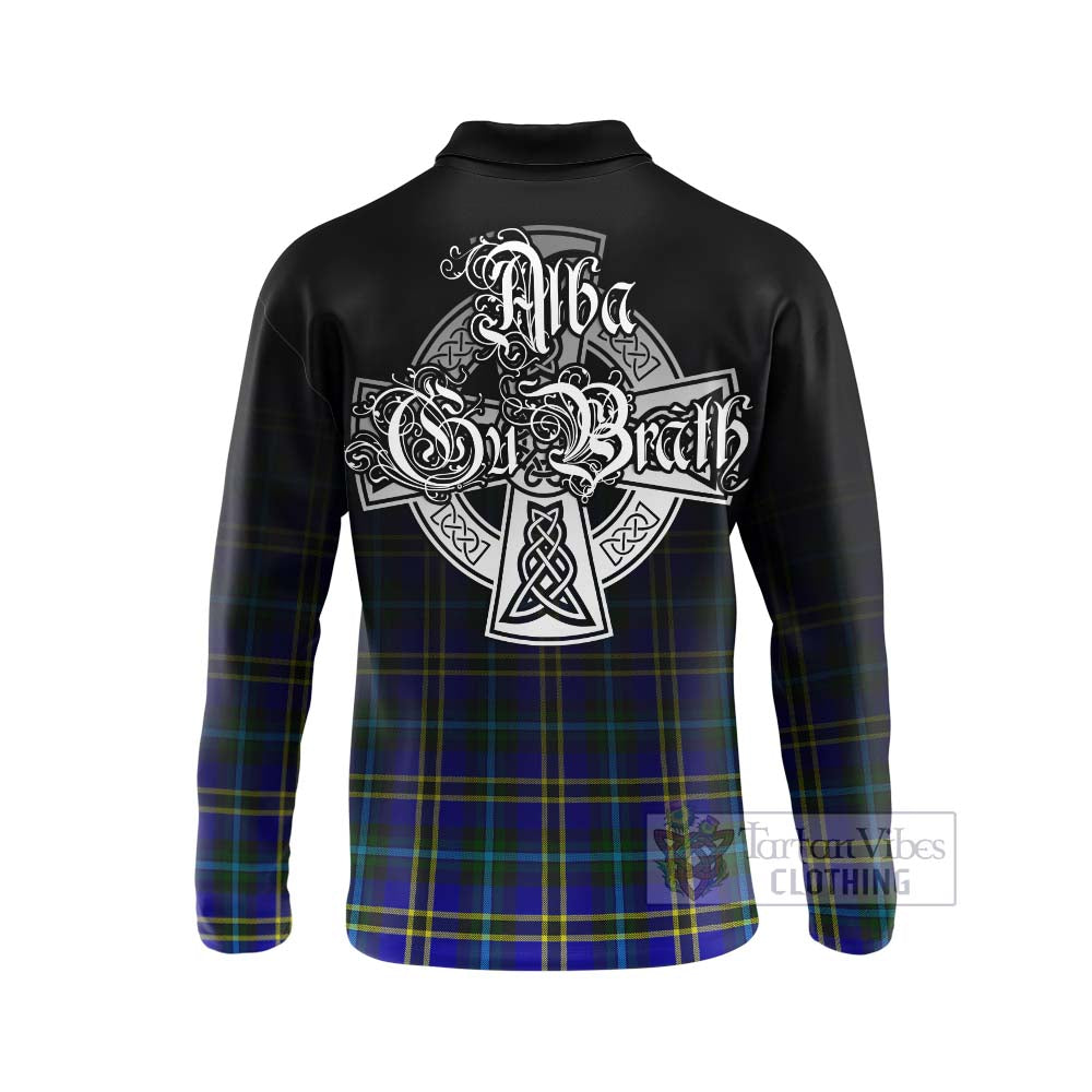 Tartan Vibes Clothing Hope Tartan Long Sleeve Polo Shirt Featuring Alba Gu Brath Family Crest Celtic Inspired