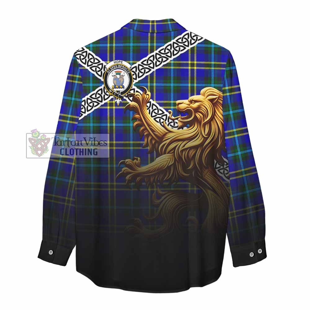 Tartan Vibes Clothing Hope Crest Tartan Women's Casual Shirt with Golden Lion Emblem Celtic Style