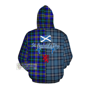 Tartan Vibes Clothing Hope Tartan Cotton Hoodie Happy St. Andrew's Day Half Tartan Style